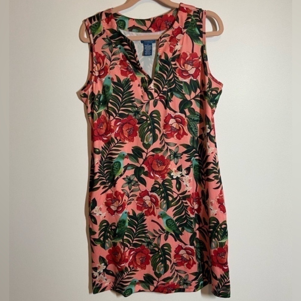 Caribbean Joe Island Supply Co. Sleeveless Dress Size M Pockets Parrot/Floral